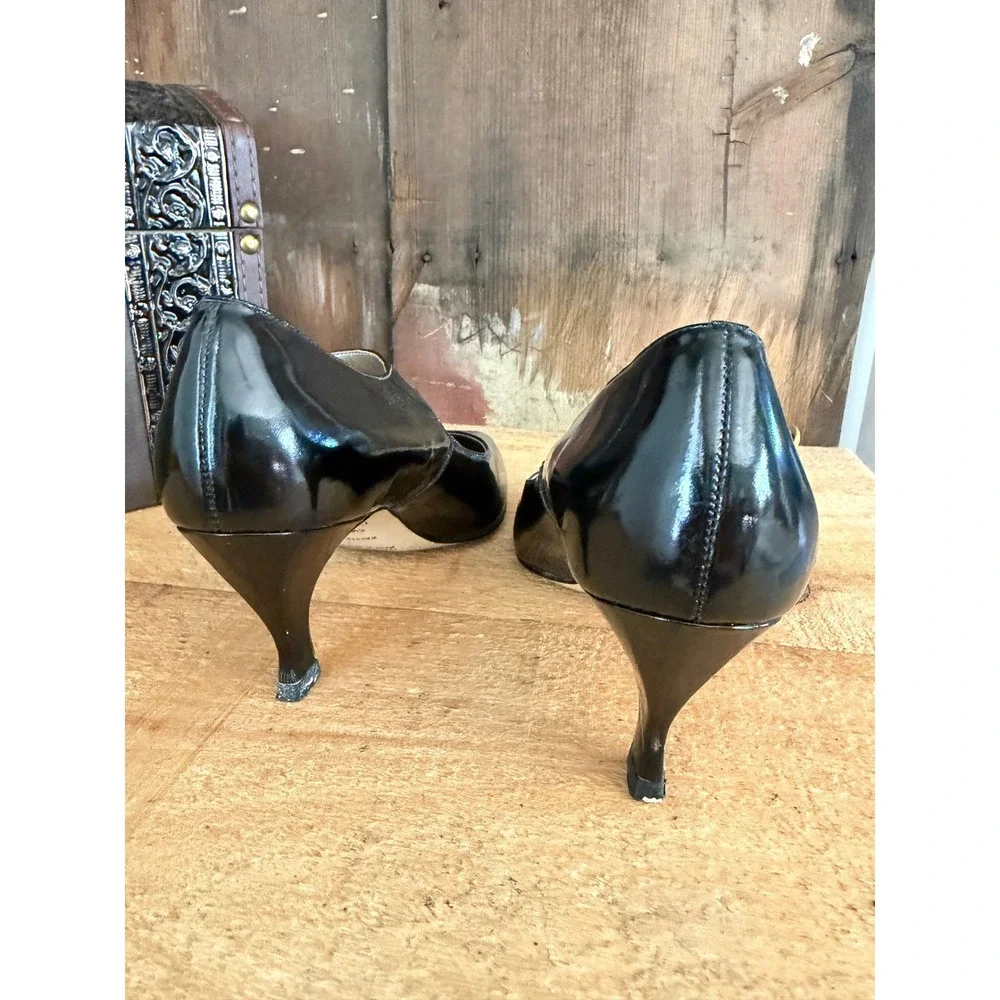 Vintage Dolcis London Maggie Black Patent Mary Jane Heels Pumps Leather 6.5M